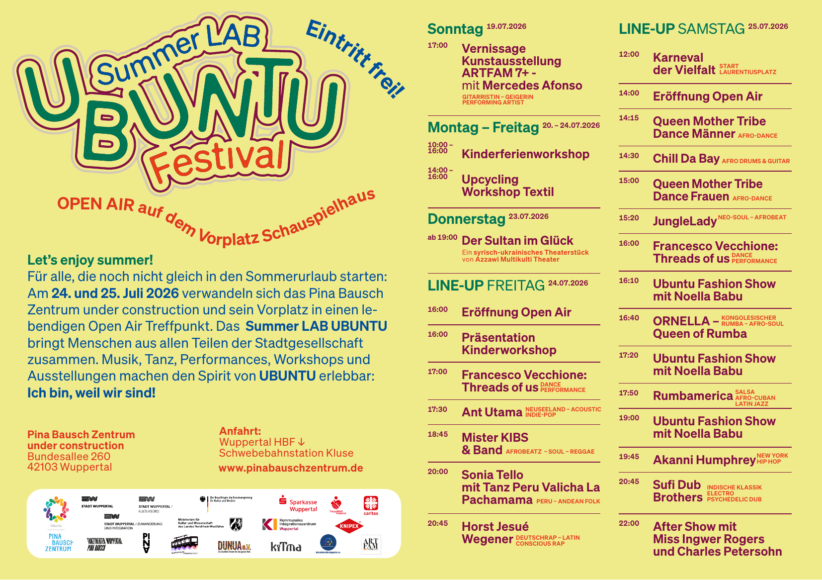 Zeitplan Line-up Freitag 24.07. und Samstag 25.07.2026
